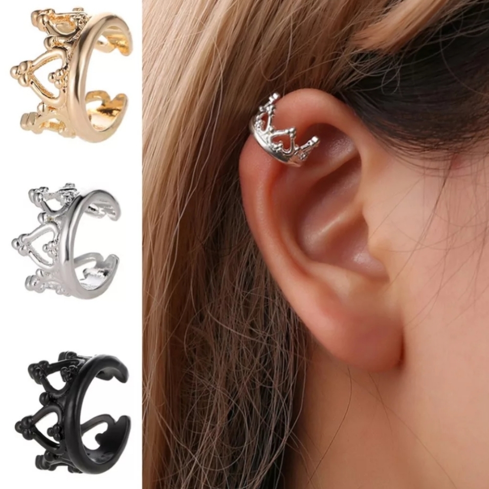 Crown Queen Hearts Ear Cuff Earring Gold Color